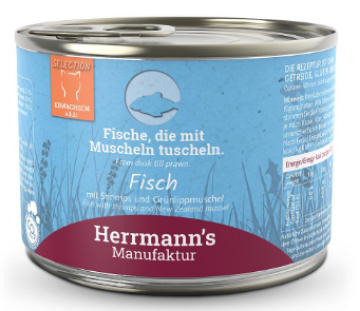 HERRMANN'S PESCE CON GAMBERI E COZZE DALLE LABBRA VERDI UMIDO GATTO COMPLETO 200G