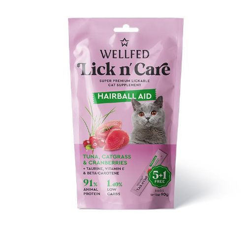 SNACK CREAMY HAIRBALL AL TONNO LICK&CARE 6 X 15 GR WELLFED